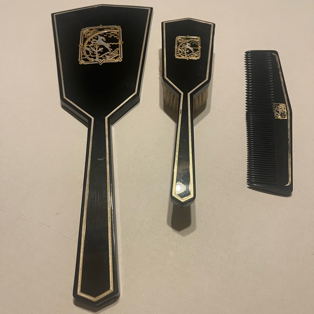 1920s Vanity mirror, brush & comb Set